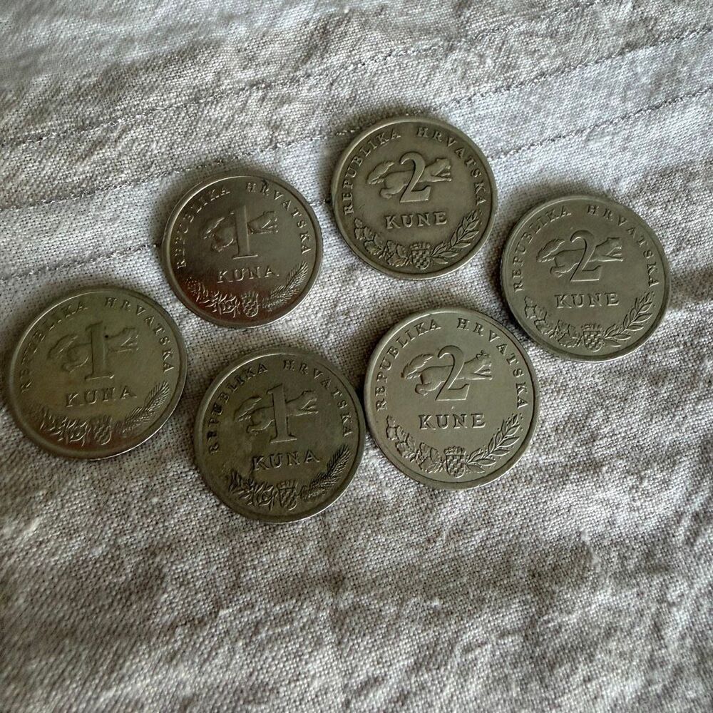 Croatia (3) 2 Kuna Coins & (3) 1 Kuna Croatian HRK Coins